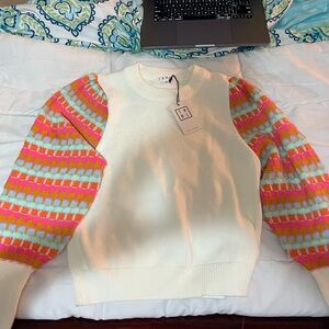 THML Cream Sweater with Vibrant Sleeves